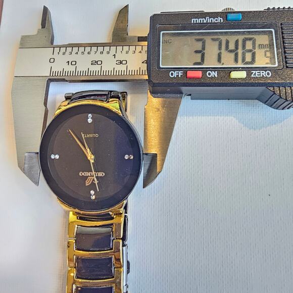 Orlando Black Gold Tone Quartz Analog Watch with Link Band 7.25" Wrist - Picture 7 of 16